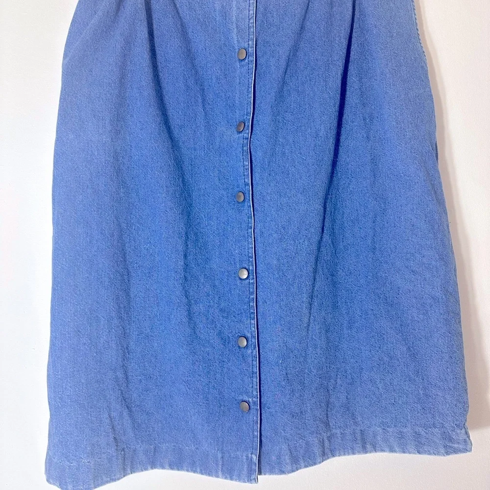 Vintage denim button down high waisted pockets midi skirt size M